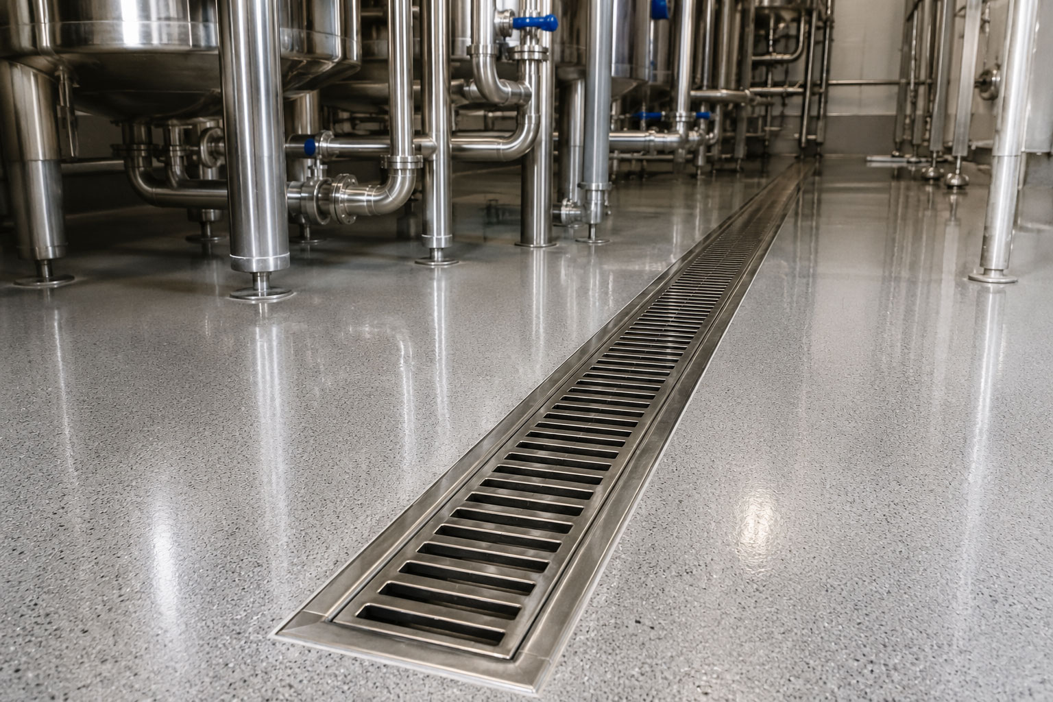 Channel drain installed in pharma food plant