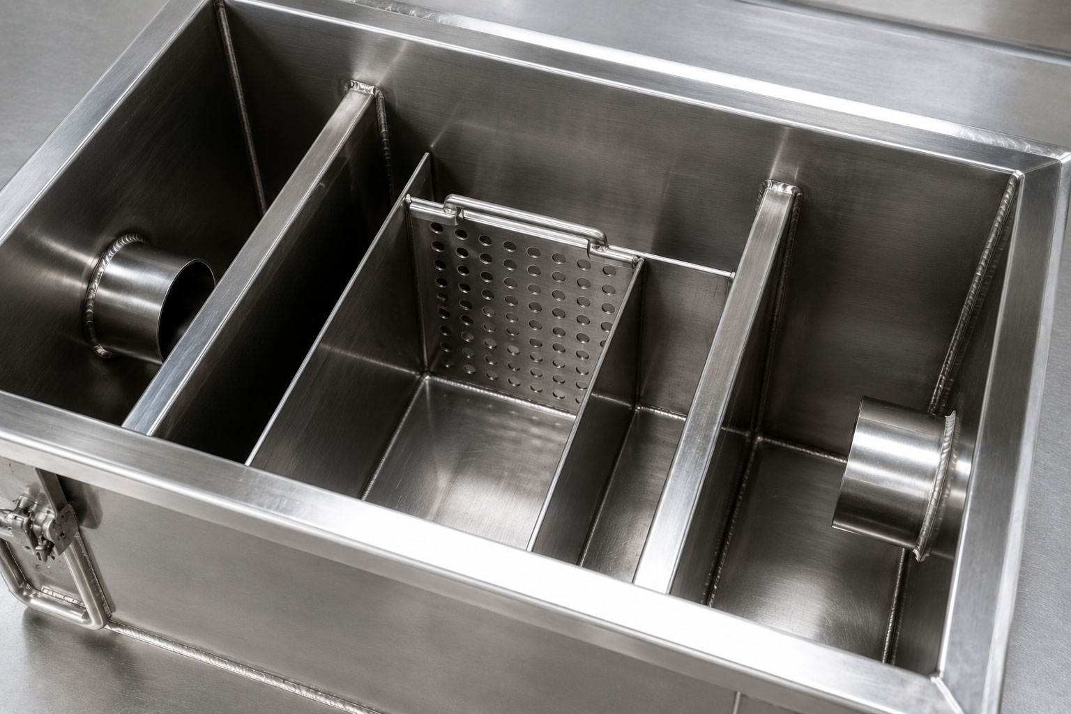 Stainless steel grease trap multi-chamber design